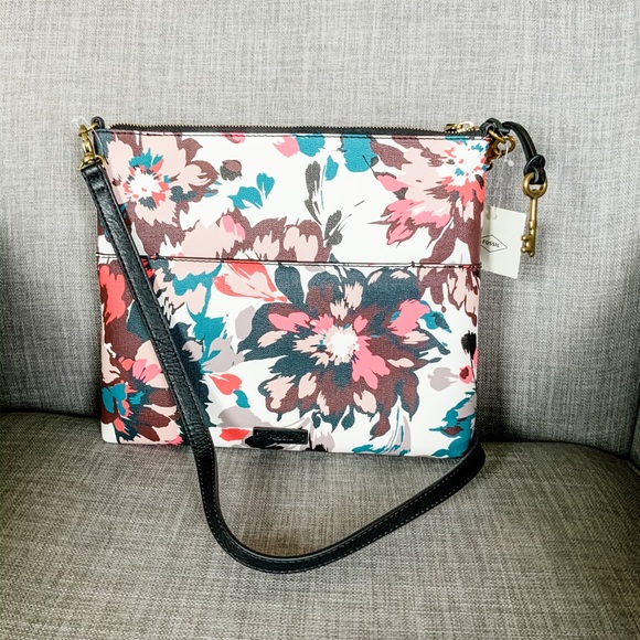 NWT Fossil Fiona Large Pink Floral Crossbody - Picture 4 of 4